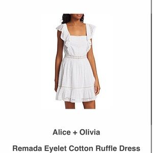 ALICE + OLIVIA WHITE SQUARE NECK LACE SHORT DRESS